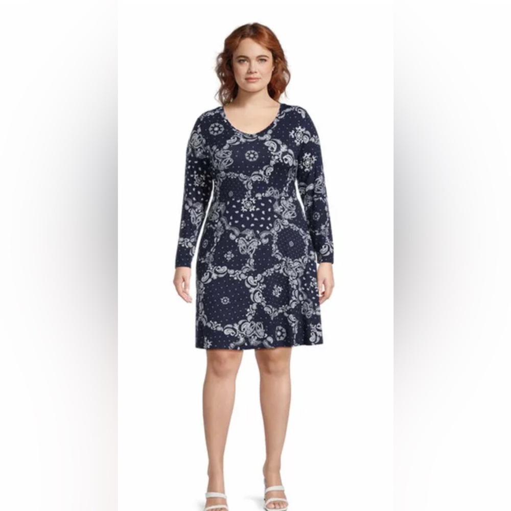 Terra & Sky Navy and White Bandana Print Swing Dress